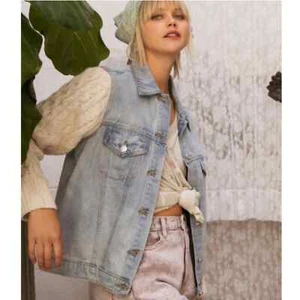 POL sweater sleeve denim jacket blue cream medium - Picture 1 of 5