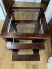 Set Of Three Vintage Square Mid Century Wooden Side Tables With Glass Centre