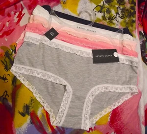 5 NEW LAURA ASHLEY LS8158 5PKAJ SUPER SOFT LACE TRIM HIPSTER PANTIES L - Picture 1 of 2