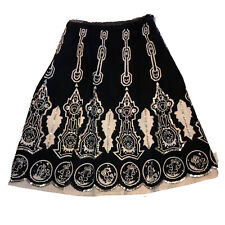 I.E. IE Woman Cotton Black White silver sequin Skirt 4 Petite 4p Boho A-line