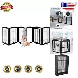 Elegant 6-Panel Freestanding Black Dog Gate - Extra Tall Indoor Pet Barrier - Picture 1 of 9
