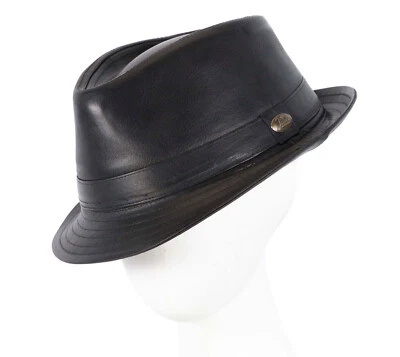 Chapéu Fedora Trilby de couro canguru preto. Negócios familiares 100% australianos - Imagem 1 de 4