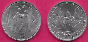 SAN MARINO 5 LIRE 1976 UNC 1 YEAR TYPE,500.000 MINTAGE,STANDING MALE AND FEMALE - Bild 1 von 1
