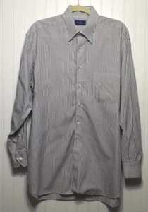 Tom James Dress Shirt Mens Size L ? Custom Made Black White Striped USA Made - Picture 1 of 4