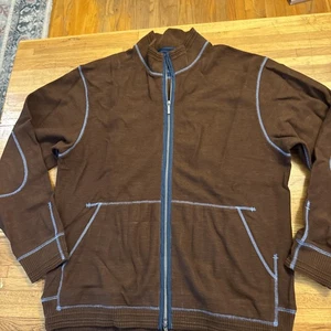 Tommy Bahama Sweater Mens XL Full Zip Jacket Cotton Casual Mock Neck Brown - Picture 1 of 13