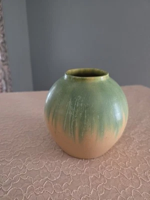 Vintage Ephraim Faience Efp Pottery  Vase Mary Pratt Green Drip Drag Brush Sign - Image 1 of 4
