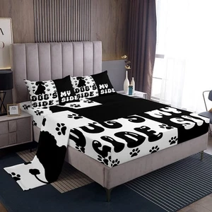 Dog Side My Side Kids Sheet Queen Size,Cartoon Dog Paws Print Bedding Set,Boy... - Picture 1 of 6
