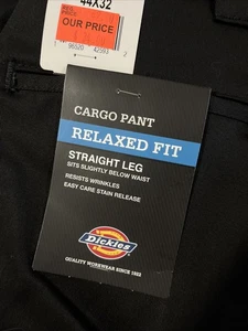 Dickies Cargo Pants Mens 44x32 Black Relaxed Fit Straight Workwear Y2K - New - Picture 1 of 10