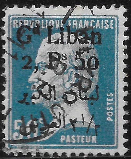 1925 LEBANON  Grand LIBAN SC#43  USED  VF Overprinted France Pasteur - Image 1 of 1