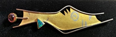 Broche firmado Tami Dean diseño modernista 18K y 14K Foto 1 de 4