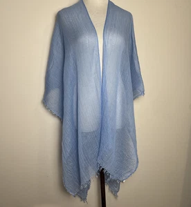 Echo Sheer Gauze Shawl Wrap Silk Blend Coastal Blue Ethereal Fringe Hem One Size - Picture 1 of 8