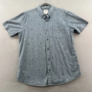 Levis Shirt Mens Size L Aztec Blue Short Sleeves Button Up Denim - Picture 1 of 9