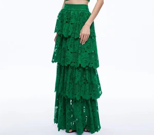 Alice + Olivia Women's Chic Stylish Jia Tiered Ruffle Maxi Skirt Emerald Green 2 - Picture 1 of 14