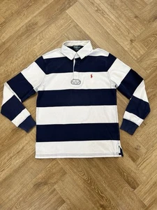 Boys 14Y Ralph Lauren Striped Rugby Shirt Navy White Size M 100% Cotton* - Picture 1 of 10