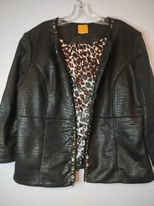 Ruby Rd Jacket Black Trimmed With Jewels And Lining Animal Print Size Lg Pockets - Picture 1 of 10