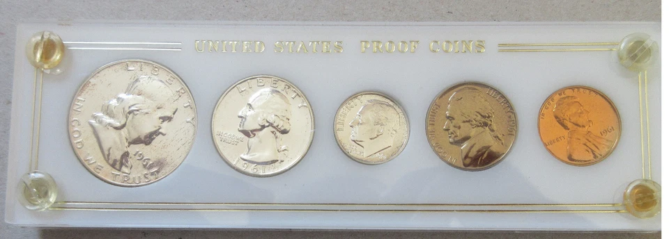 1961 United States US Five Coins Proof Mint Year Set. UNC. RJ - Image 1 of 2