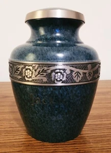 Beautiful Evening Blue & Brass Urn for a pet named Jackie - Cremation Memorial - Picture 1 of 7