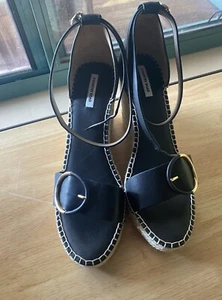 Country Road Jenny Espradrille Wedge Black Leather Size 42 Excellent Condition - Picture 1 of 11