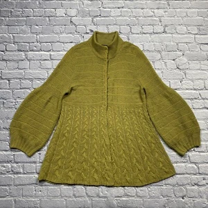 Ellen Tracy Wool Blend Cable Knit Sweater Cardigan XL Green Fairy Goblin *Read - Picture 1 of 6