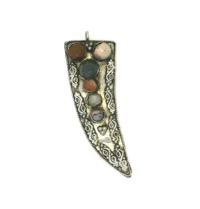 Eastern Europe Vintage Pendant Silver Plated Copper Agate Stones Handmade Boho - Picture 1 of 4