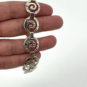 Sterling Silver Swirl Chain Bracelet Spiral Wave - Picture 1 of 4