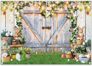 84X60Inch Spring Easter Photography Backdrops Garden Floral Grass Rabbit Eggs Ba - Picture 1 of 12