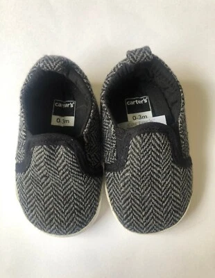 Carter's Infant baby boy Slip on crib Shoes 0-3M Soft Sole Harringbone - Image 1 of 3