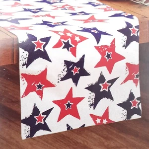 Table Runner Patriotic Stars Red Blue 14x72 Americana - Picture 1 of 3
