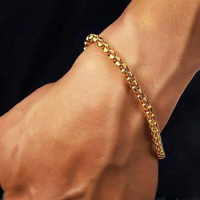 Brazalete de cadena de caja redonda italiano de 3 mm sin deslustre relleno de oro amarillo de 18 quilates M5KBY Foto 1 de 2