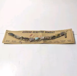 Vintage Echt Edelstein Armband #782 (11 Länder/Staat Steine) USA - Bild 1 von 4