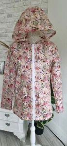 TOPSHOP PALE PINK FLORAL PRINT HOODED WATERPROOF RAIN COAT SIZE 8 EXCON - Picture 1 of 15