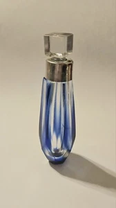 CHARMING SOLID SILVER COBALT BLUE OVERLAY FACETED MINI PERFUME BOTTLE - Picture 1 of 6