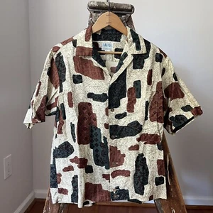 1940s Napua Of Hawaii 40s/50s Patterned Aloha Shirt Collared Buttons - Picture 1 of 7