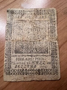 1775 $6 SIX DOLLARS CONTINENTAL CURRENCY NOTE - Picture 1 of 2