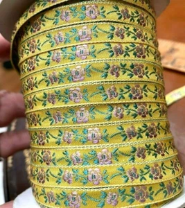 vintage novelty 3/8" ribbon embroidered flowers rayon trim 1yd made in France - Picture 1 of 5