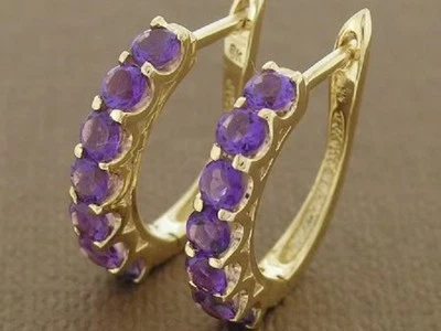 E083- Preciosos Pendientes HUGGIE Amatista NATURAL ORO MACIZO 9ct Aros Foto 1 de 4