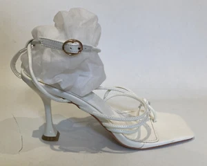 vivianly Thong Ankle Strap Heel Sandals, Women's Size 7 M, White Leather - Picture 1 of 6