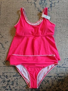 Women's Two-Piece Bathing Suit Xl Pink With White Trim, Brand New - Picture 1 of 4
