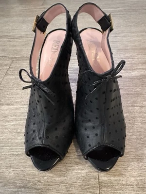 Red Valentino Black Polka Dot Slingback Peep Toe Heels 38/US7.5 120mm Heel - Image 1 of 4