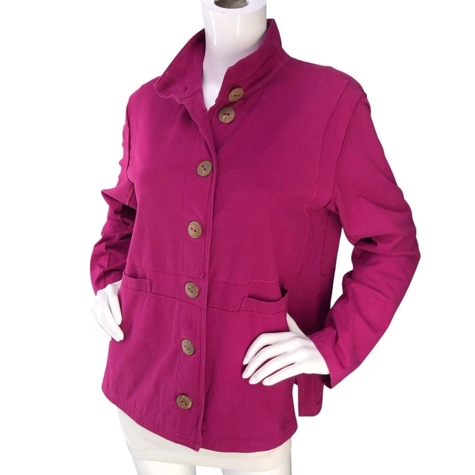 Jaqueta Buda Neon Feminina S Botão Frontal Algodão Elástico Magenta Suporte Gola - Imagem 1 de 4