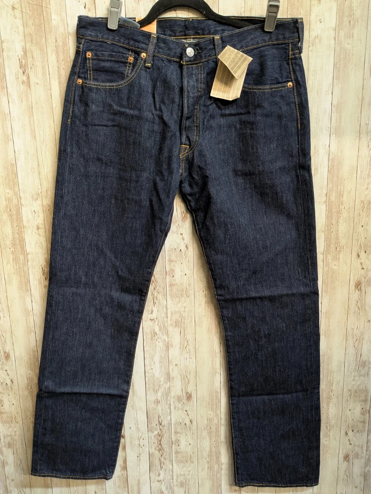 Levi's Mens 501 Straight Leg Button Fly Rinse 0115 Dark Denim Jeans 33 X 32