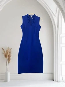 Vestido tejido de buceo con cuello con volantes Calvin Klein para mujer talla 2 elástico ceñido al cuerpo $139 - Imagen 1 de 19