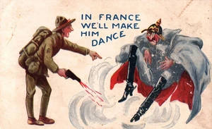 Postkarte 1. Weltkrieg In Frankreich lassen wir ihn tanzen Vintage - Bild 1 von 2