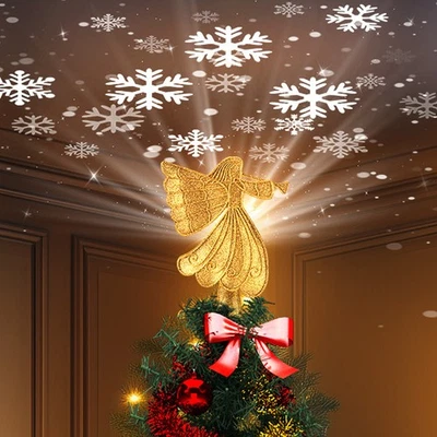 Christmas Angel Tree Topper Rotating LED Snowflake Projector Light Xmas Decor UK - Image 1 of 4