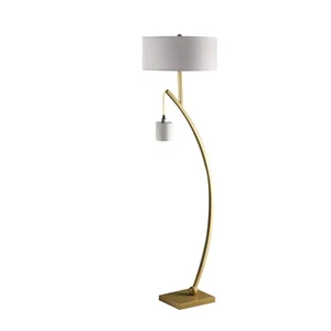 59" Gold And White Arc Floor Lamp With White Fabric Drum Shade - Picture 1 of 7