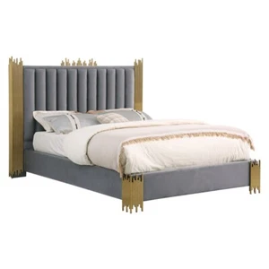 Best Quality Furniture Dark Gray Velvet Platform Bed in Queen Size - Picture 1 of 3