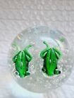 Clear Glass Green Frogs Paperwight Pre Owned Excellant Condition