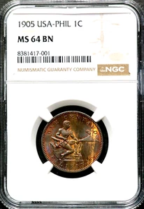 1905 USA-Philippines 1C One Centavo - NGC MS 64 BN CC721 - Picture 1 of 4