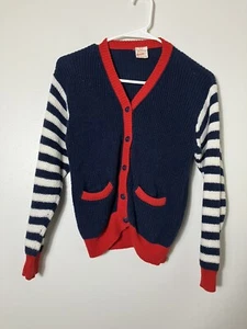 Hanna Andersson Cardigan Girls 6/7 Button Front Knit Preppy Striped Sleeves - Picture 1 of 6