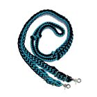 Braided Barrel Reins 8 Ft Long With 2 Scissor Snaps Teal / Black #55019